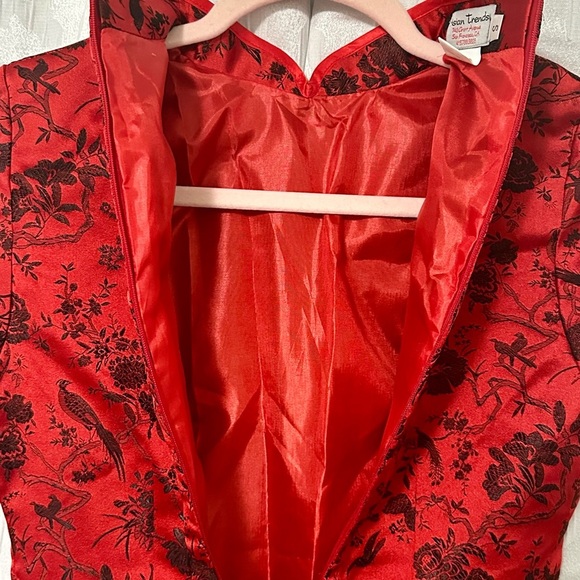 Vintage 90's Style Y2K Cheongsam Chinese Red & Black Satin Dress 100% Silk - Picture 8 of 16